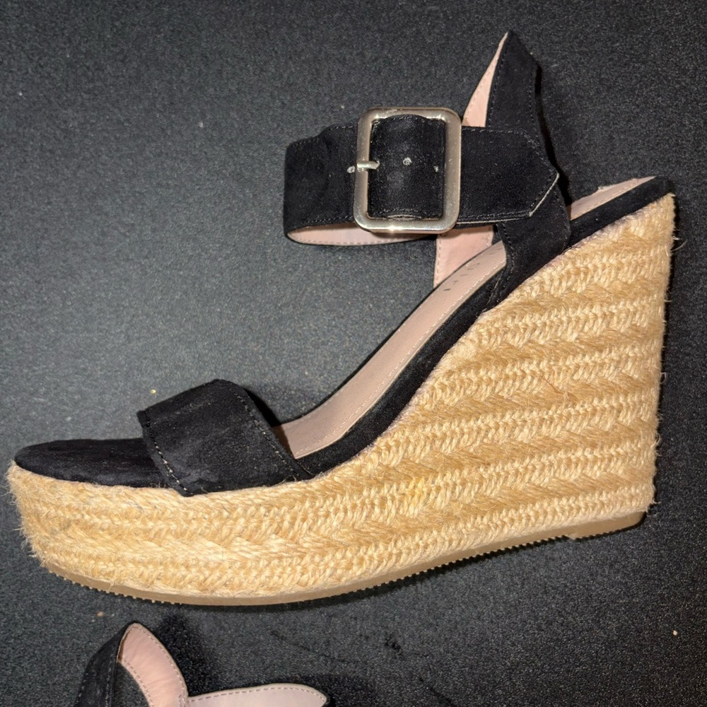 Madden Girl Black and Tan Wedge Espadrilles
